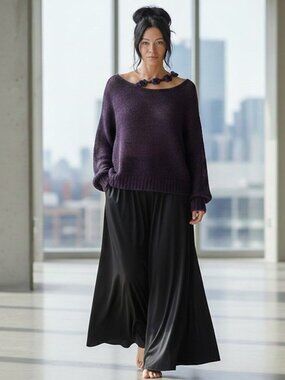Midnight Plum Purple Oversized Hand-Knit Sweater Pullover